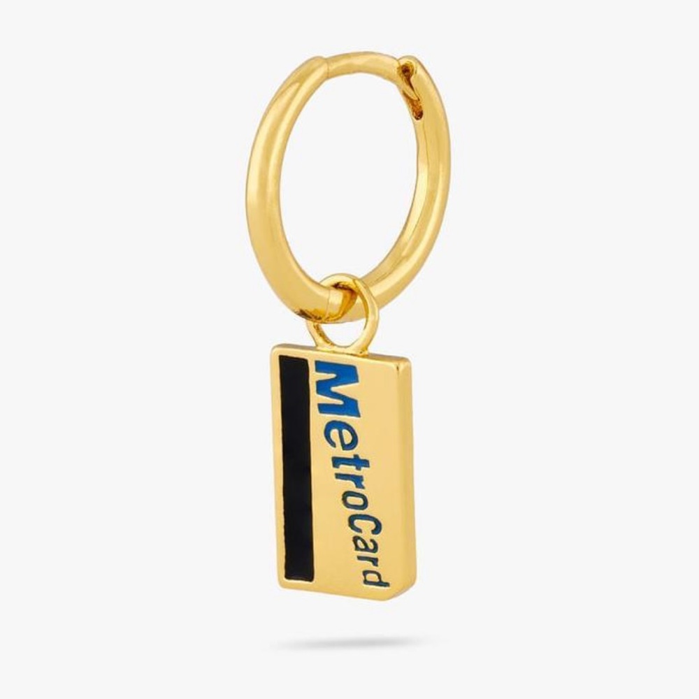Metro Card Charm Huggie - Studs earring gold colored jewelry